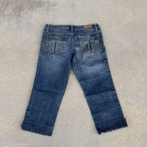 Seven7 Jeans Womens 29‎ Medium Blue Fade Denim Crop Capri 21" Y2K Embellished